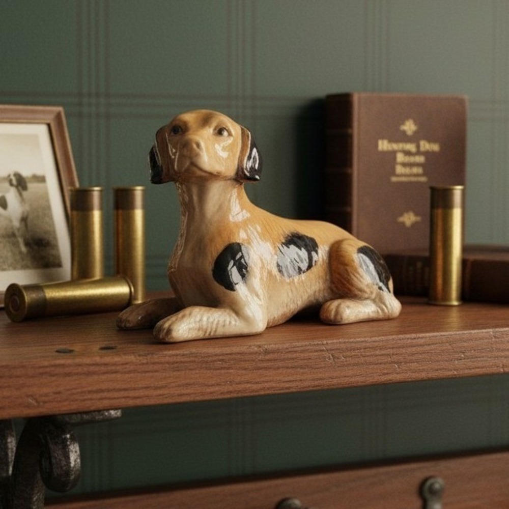 Ceramic Dog Hunting Figurine, Spot Brown Glossy Statue, Vintage Animal Pet